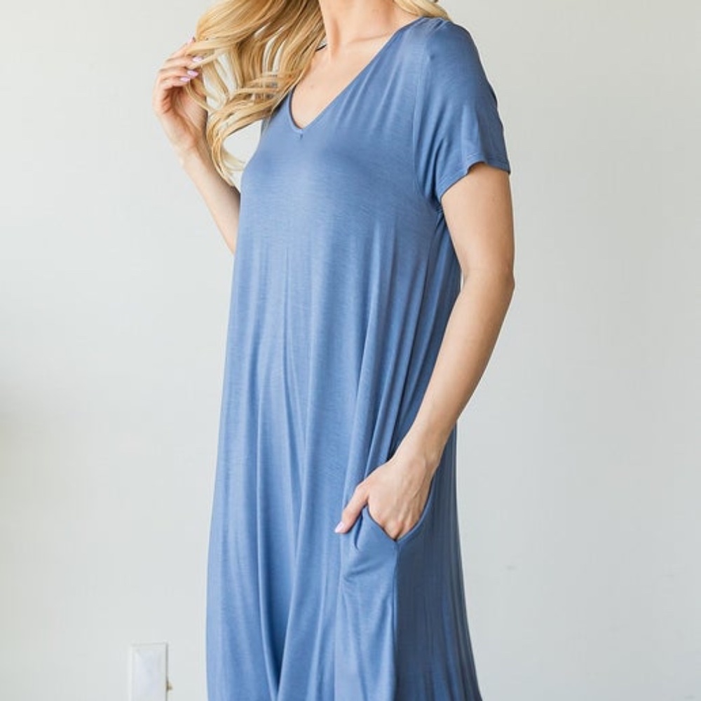 Plus Casual V-Neck Mini Dress Denim Blue - NEW WITH TAGS